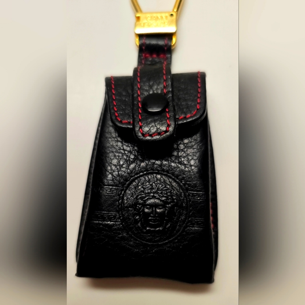 Versace Black Leather Lipstick Case - Vintage